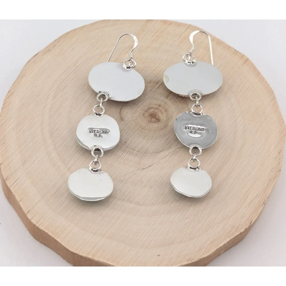Navajo 3 Stones Drop Dangle Earrings Sterling Silver Handmade Turq‎ Jewelry **